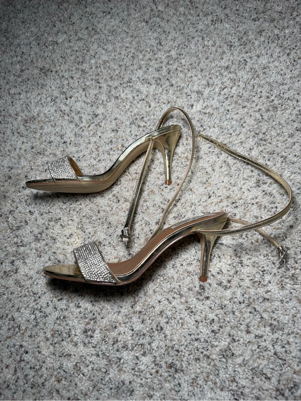 Steve Madden Metallic Gold Rhinestone Strap Ankle-Heel Sandals